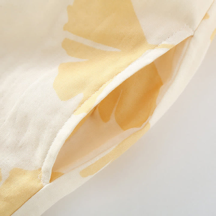 Vêtement de nuit femme chic, pyjama doux et léger avec motifs ginkgo, parfait pour le printemps/été.