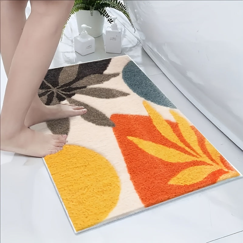 Tapis en microfibre géométrique abstrait, ultra doux, absorbant, antidérapant et lavable.