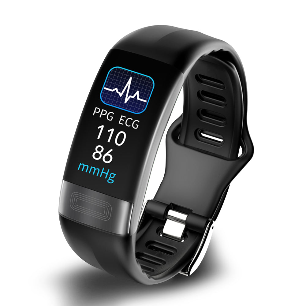 Bracelet connecté unisexe noir pour suivi santé, fitness, podomètre et sommeil quotidien.