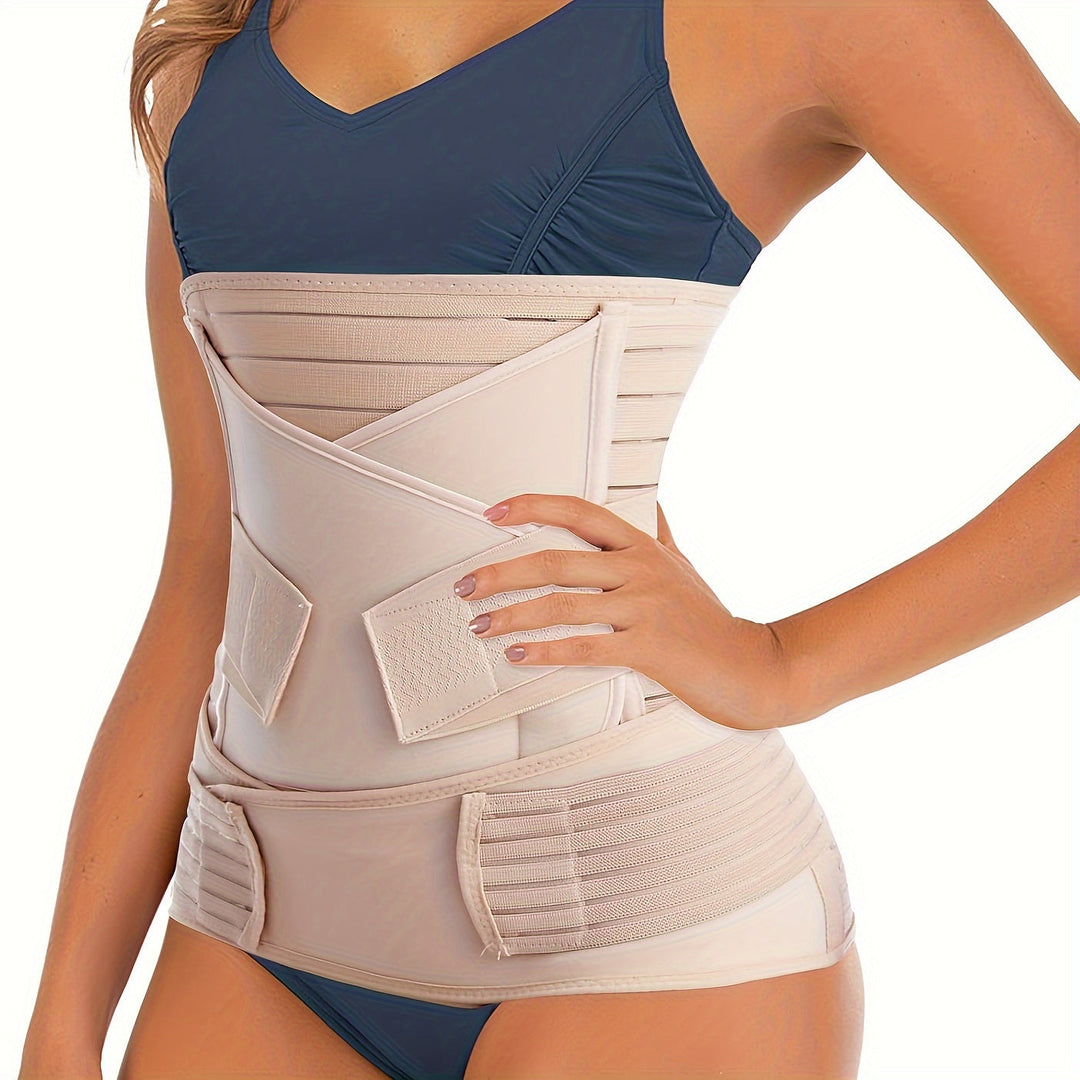 Ceinture postpartum 3-en-1 femmes, soutien abdominal & dorsal réglable, récupération post-accouchement confortable.