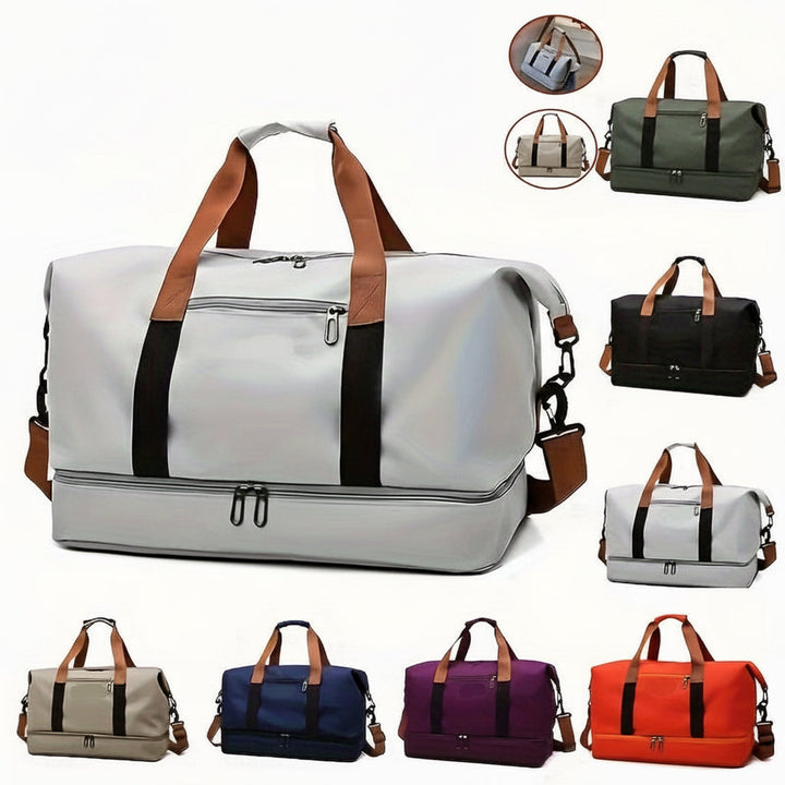 Sac de voyage unisexe spacieux en nylon durable pour sport, gym ou weekend, avec compartiment sec/humide.