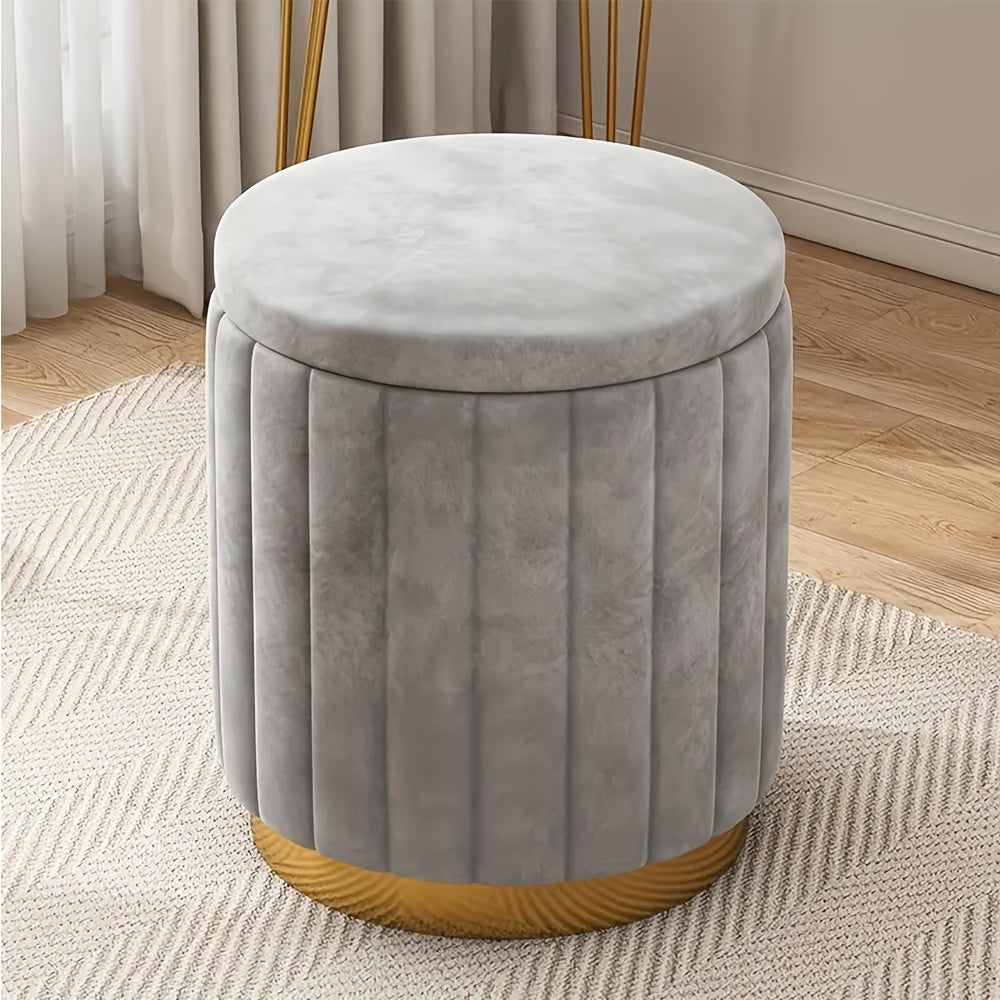 Pouf élégant avec miroir et rangement, parfait pour compléter un intérieur de style Nordic Chic.