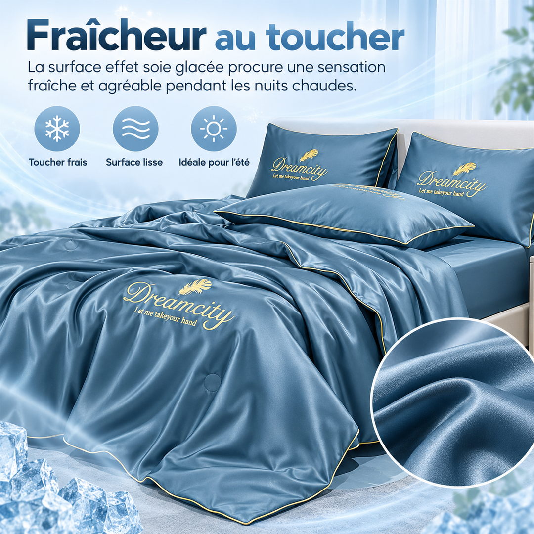 Couverture légère et douce en soie glacée, parfaite pour un été rafraîchissant et un sommeil optimal.