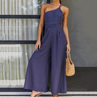 Elegant Jumpsuit - En axel - Vidsittande ben - Sommar