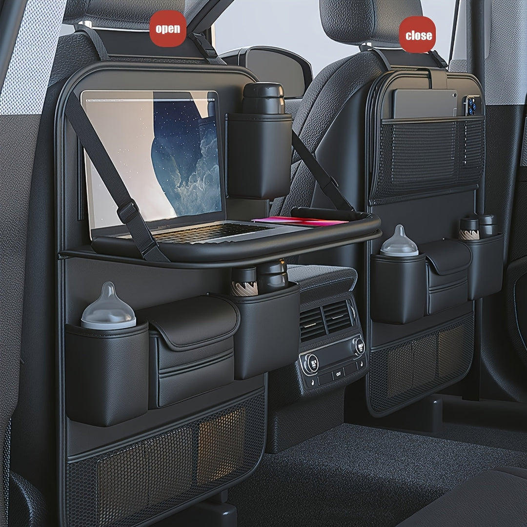 Cuir PU noir pour cet organisateur de siège auto, offrant un rangement voiture élégant et pratique pour tous.