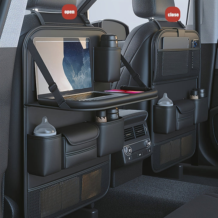 Cuir PU noir pour cet organisateur de siège auto, offrant un rangement voiture élégant et pratique pour tous.