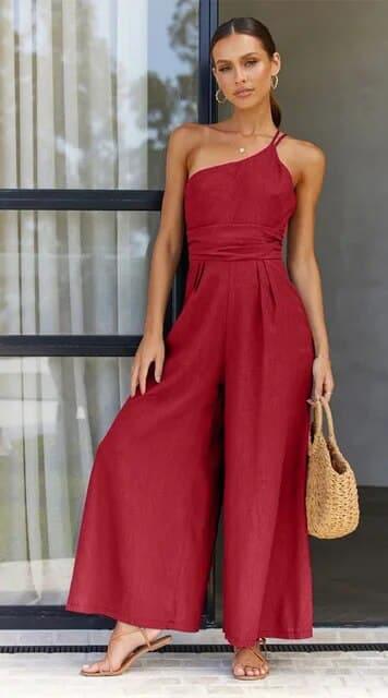 Elegant Jumpsuit - One-Shoulder - Vides Ben - Kvinna