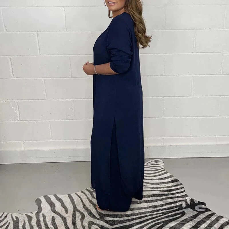 Elegant Jumpsuit med Duster – Långärmad & Vida Ben