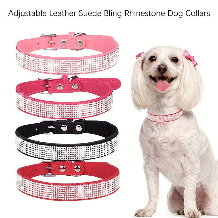 Collier durable pour chien en cuir avec détails strass, réglable, idéal pour la promenade.