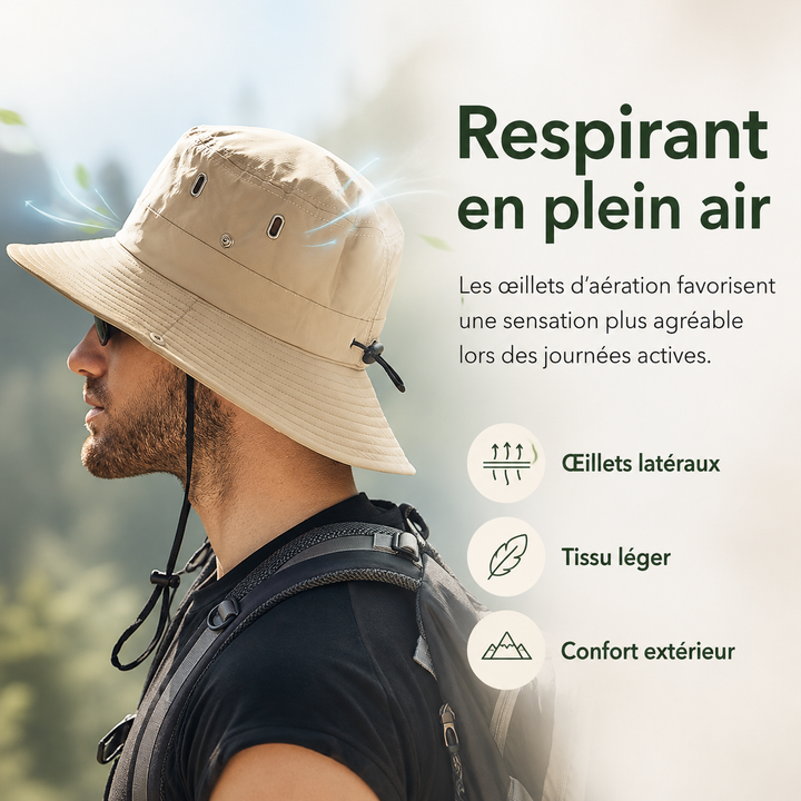 Accessoire d'été léger et pliable, ce chapeau de soleil à large bord offre une excellente protection UV.
