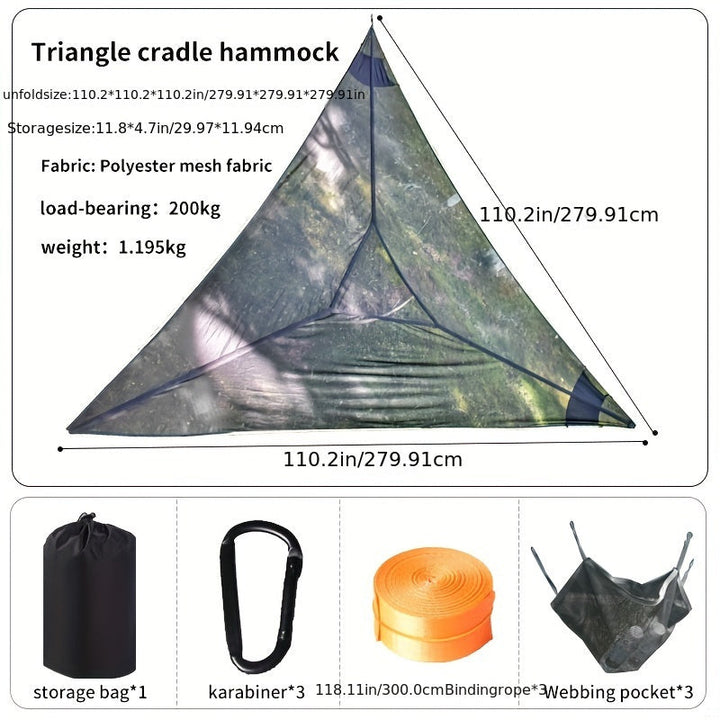 Profitez de la nature avec ce hamac triangulaire de camping. Spacieux, léger et confortable pour vos aventures en extérieur.
