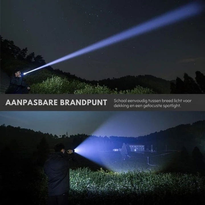 Lampe de poche LED XHP50.2 fiable, 90000 lumens. Parfaite pour éclairage extérieur et survie.