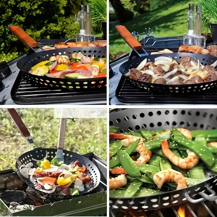 Grille de cuisson en fonte pour BBQ de jardin, assure une chaleur uniforme et saveur authentique.