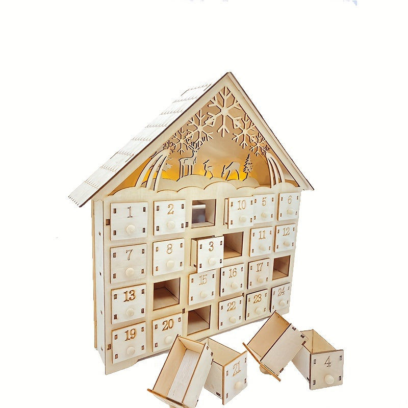 Calendrier de l'Avent festif en bois, design maison. Illuminez votre Noël avec cette décoration unique et familiale.