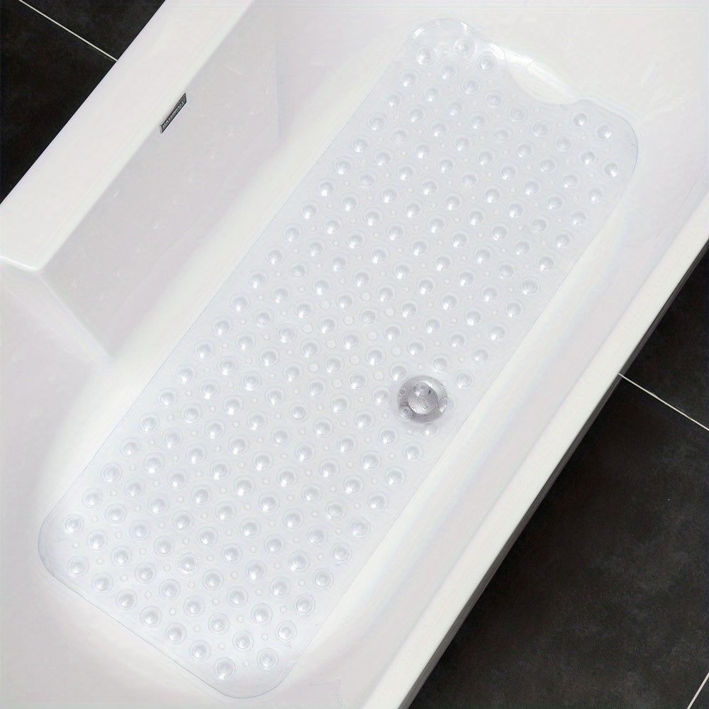 Profitez d'une douche sûre avec ce tapis de bain antidérapant XL, drainage et ventouses efficaces.