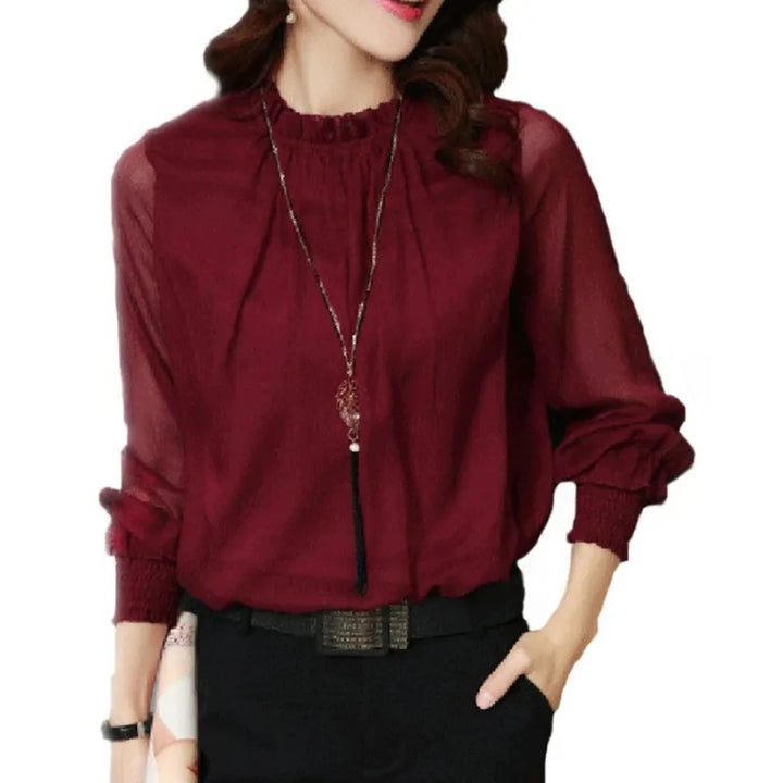 Blouse chic femme, chemisier à manches longues polyvalent, idéal pour le bureau ou les sorties.