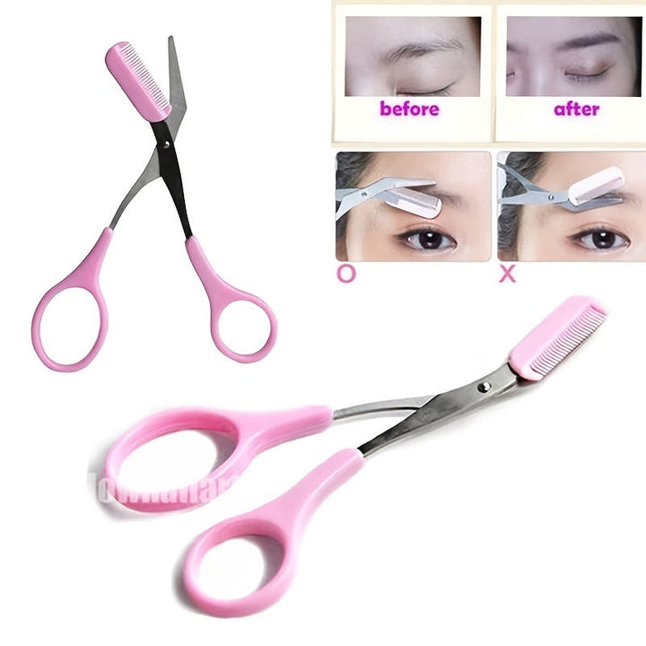 Ciseaux à sourcils de beauté avec peigne intégré, pour une épilation précise et un entretien facile.