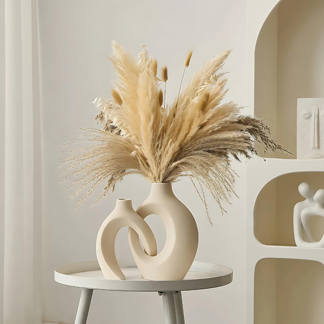 Vase en céramique ScandiLux beige et blanc, idéal pour une décoration scandinave moderne et chic à la maison.