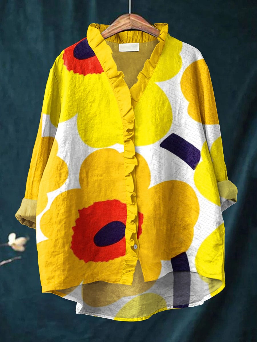 Blouse fluide Helena pour femme avec volants doux, élégante et confortable, idéale printemps-été.