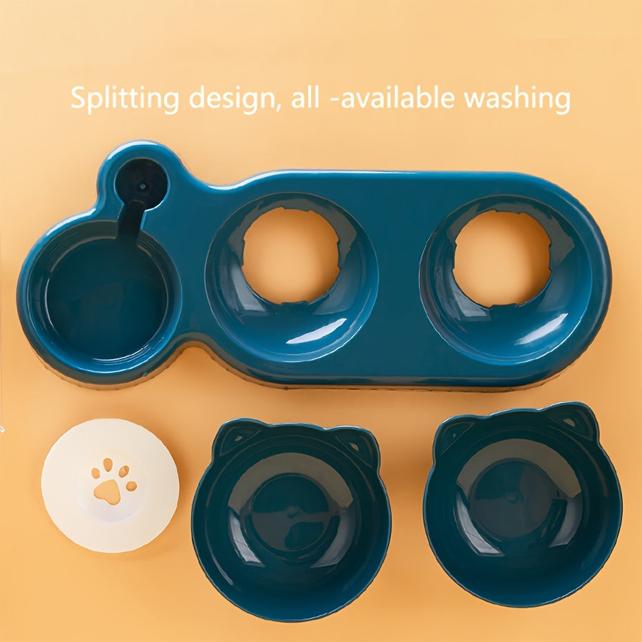 Bol double pour chat, gamelle inclinée et distributeur d'eau pour une meilleure santé digestive féline.