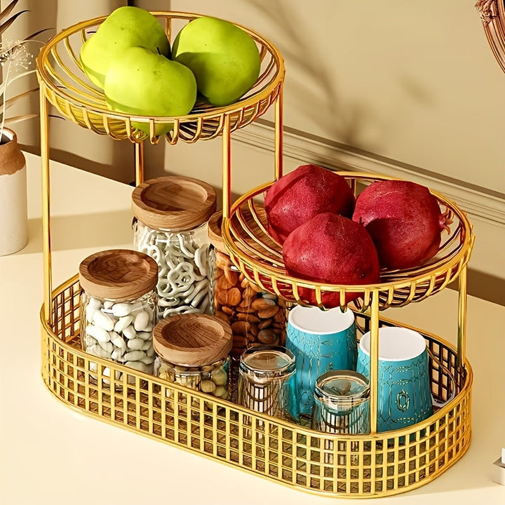 Panier à fruits 3 étages compact, économise l'espace sur le comptoir de cuisine, rangement pratique.