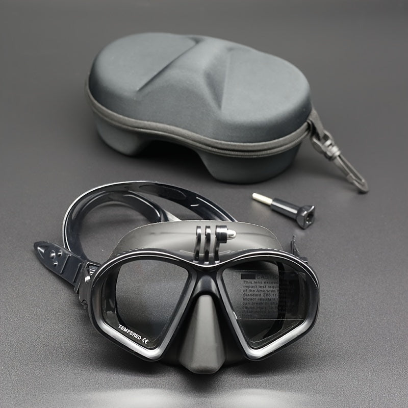 Accessoire aquatique : masque de plongée en verre trempé, anti-buée, avec attache caméra pour vidéos.