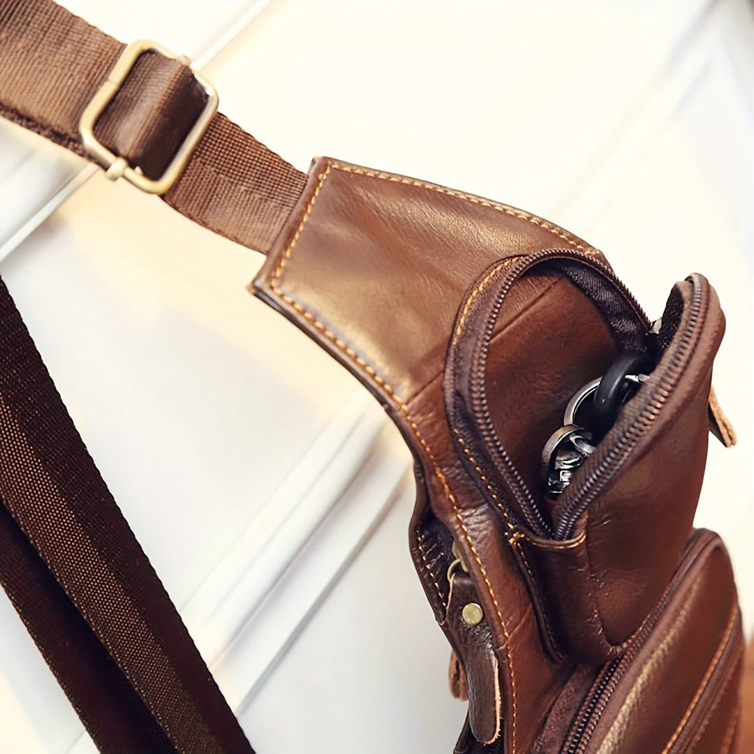 Sac bandoulière noir en cuir vintage classique, compact, durable et pratique pour hommes et femmes.