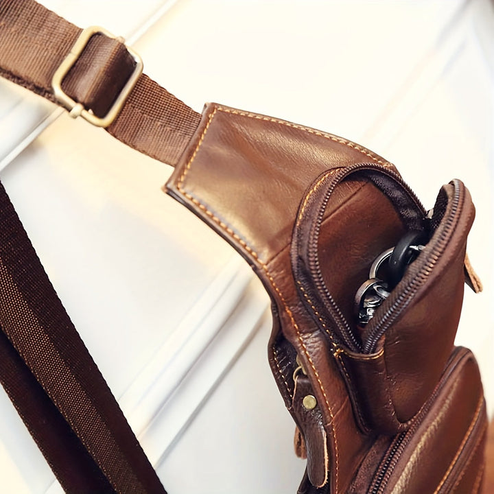 Sac bandoulière noir en cuir vintage classique, compact, durable et pratique pour hommes et femmes.