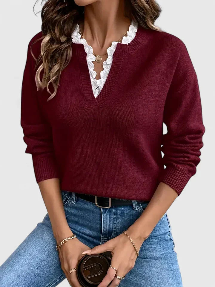 Pull-over femme à col V, coupe décontractée élégante. Ce pull doux à manches longues est idéal pour le confort quotidien.