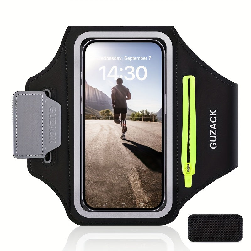 Brassard de course réglable noir pour téléphone, idéal pour le jogging et le fitness. Maintien sécurisé.