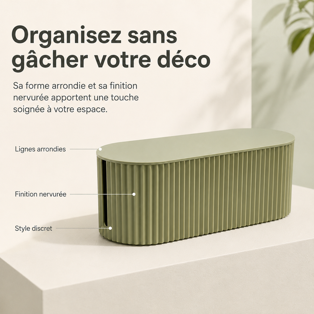 Organisateur de fils et câbles, solution compacte pour une gestion de bureau rangé.
