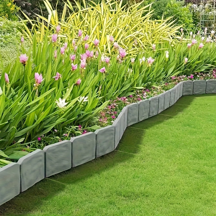 Délimitez vos parterres avec ces bordures de jardin effet pierre en plastique gris, installation facile.