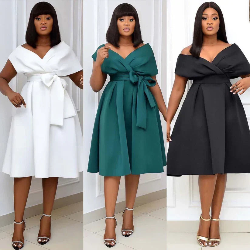Robe A-ligne femme polyvalente à manches courtes, idéale pour une tenue décontractée ou une soirée. Mode femme.