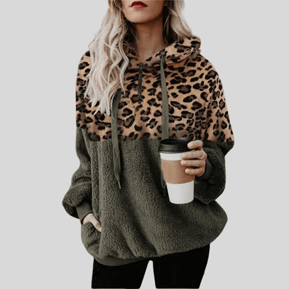 Mjuk Hoodie med Leopardmönster - Avslappnad Stil