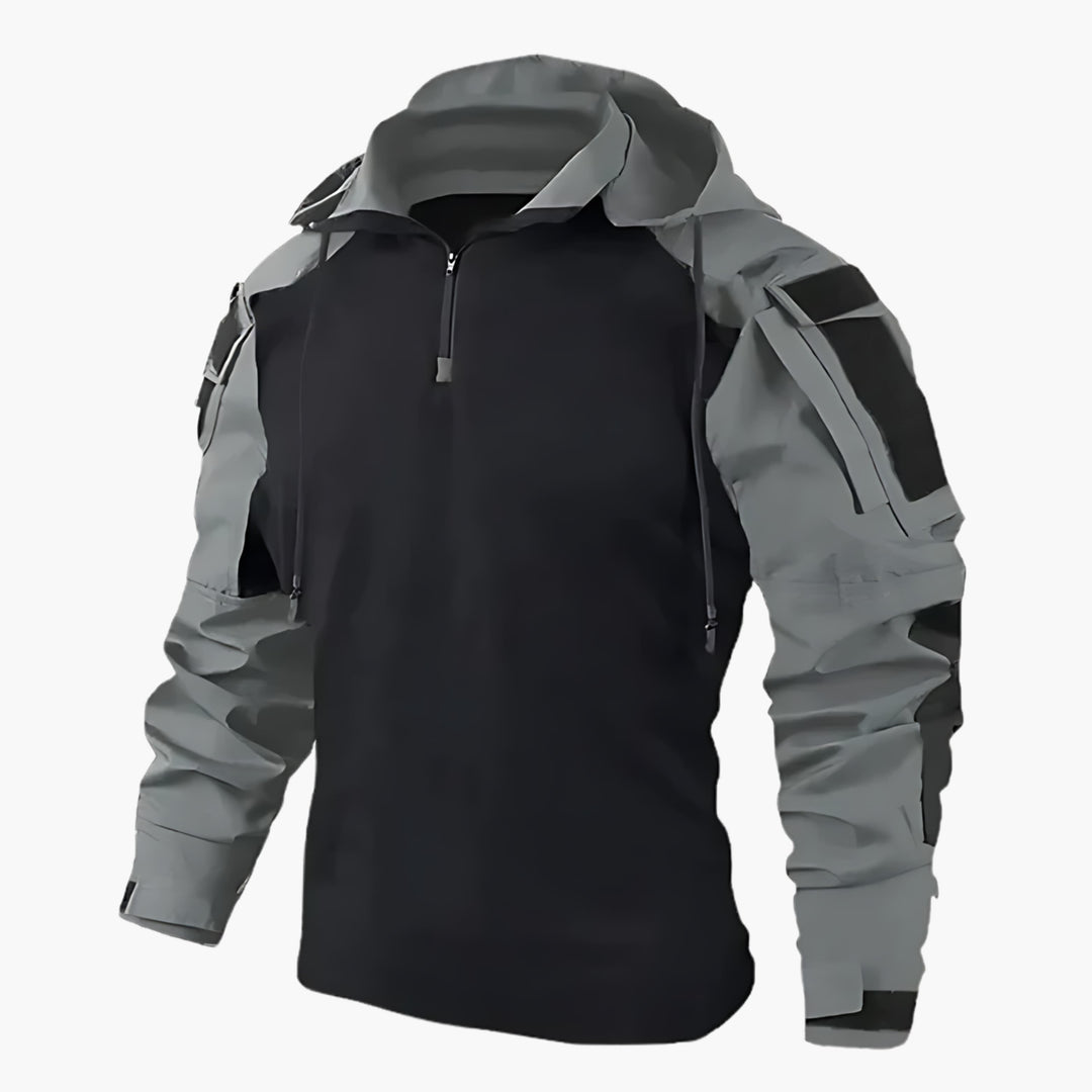 Veste tactique homme militaire avec poches et taille ajustable, idéale pour activités extérieures.