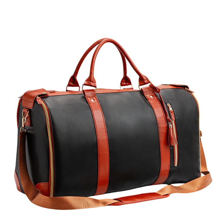 Sac duffel rose stylé pour femme, bagage à main organisé et imperméable.