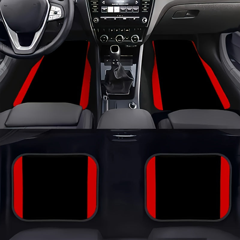 Tapis de sol voiture polyester à rayures rouges verticales. Antidérapant, lavable, style sportif pour intérieur.