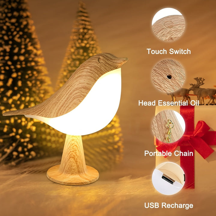 Diffuseur d'arôme zen et lampe de nuit LED oiseau, rechargeable USB pour bien-être et relaxation.