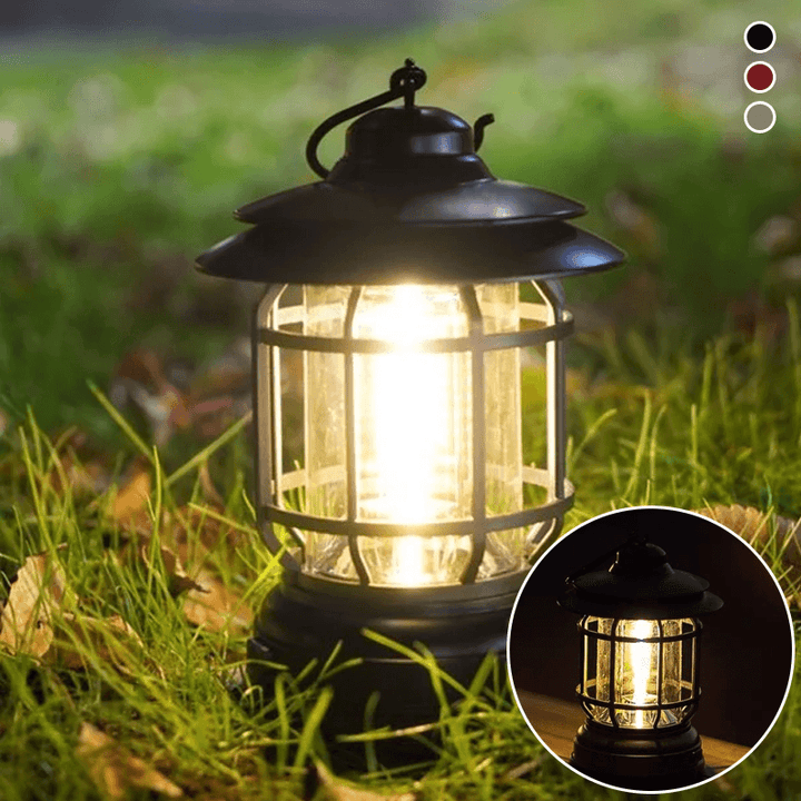 Lanterne vintage rechargeable, éclairage extérieur portable pour une ambiance de camping rétro.