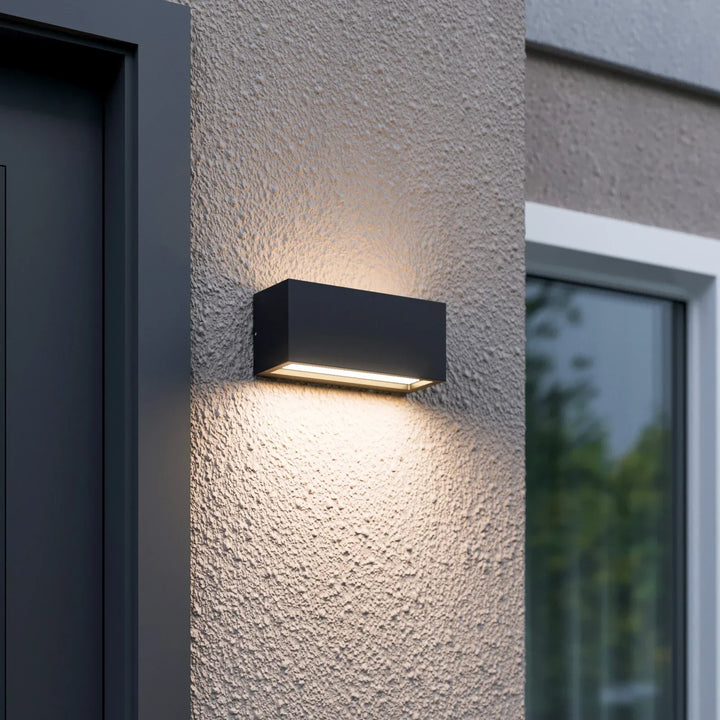 Applique murale extérieure LED géométrique anthracite, éclairage haut/bas moderne, IP54.