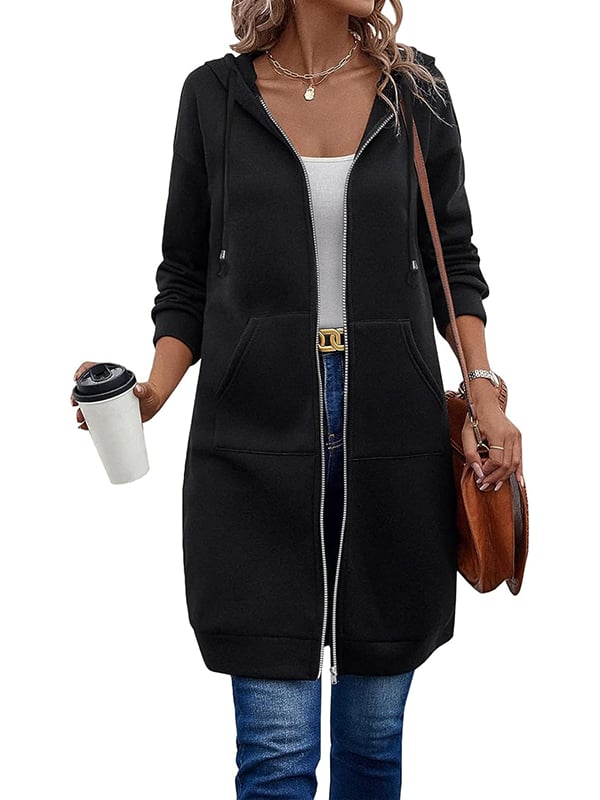 Sweat à capuche zippé femme, confortable et décontracté, idéal pour l'automne-hiver. Avec poches.