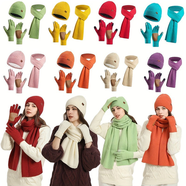 Set hiver ultra-chaud pour couples: bonnets, écharpes et gants douillets, parfait contre le froid.