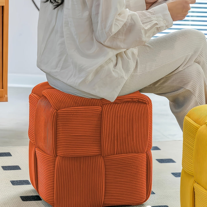 Pouf Ottoman CordyCube, velours côtelé doux. Siège d'appoint chic et confortable pour salon moderne.