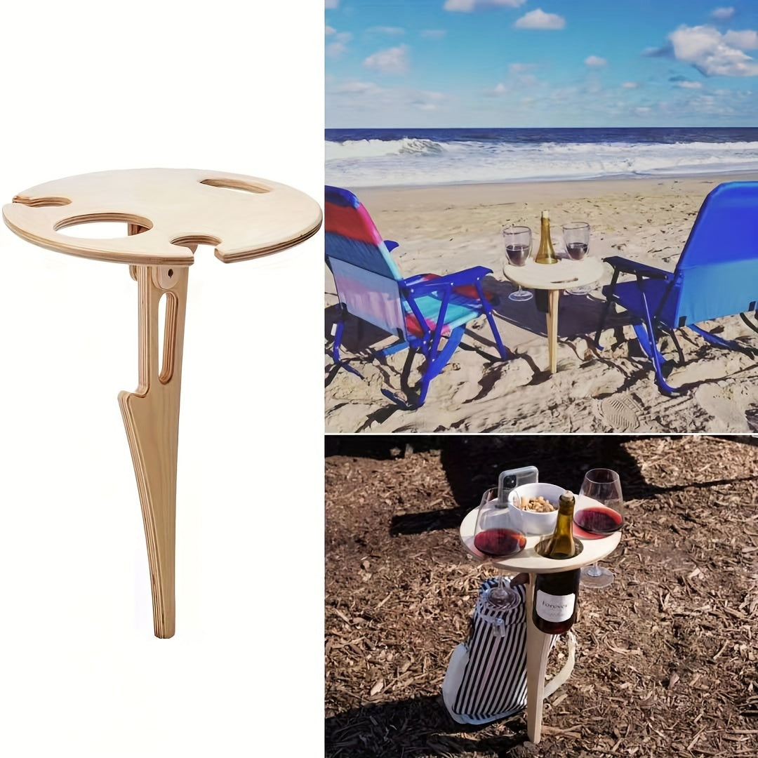 Table de camping pliable Porto Flexi en bois et tissu, légère et pratique pour apéro en extérieur.