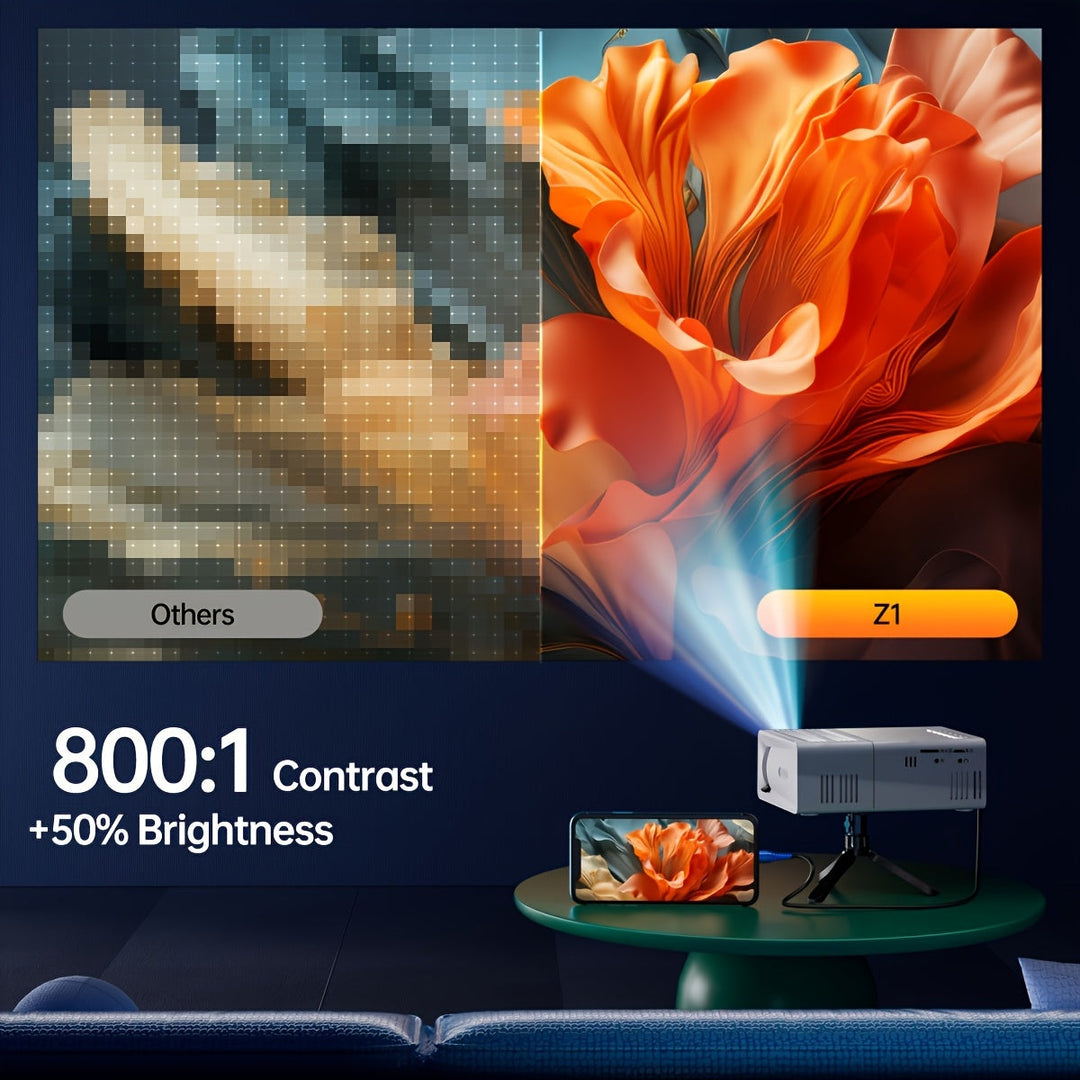 Mini projecteur polyvalent pour vidéo, cinéma maison, ou extérieur. Un divertissement portable de haute qualité.