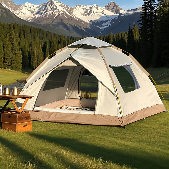 Équipement de camping essentiel : tente automatique, durable et résistante pour randonnée.
