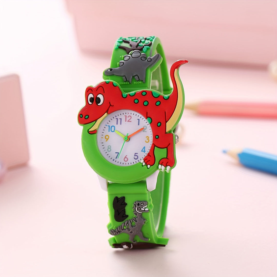 Cadeau parfait : montre enfant dinosaure T-Rex dessin animé. Design coloré, bracelet silicone doux et ajustable.