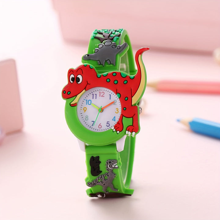 Cadeau parfait : montre enfant dinosaure T-Rex dessin animé. Design coloré, bracelet silicone doux et ajustable.