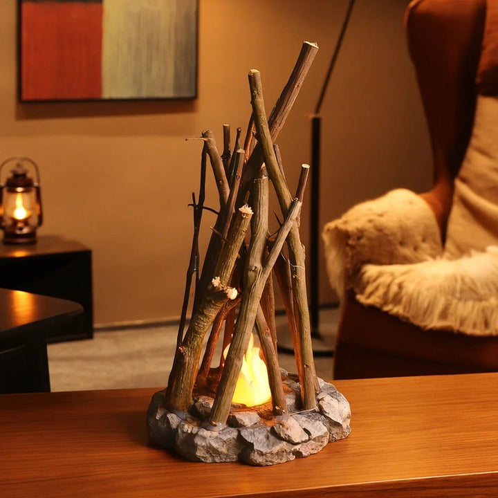 Lampe de nuit GlowWood design. Matériaux naturels bois et pierres. Éclairage doux chaleureux.