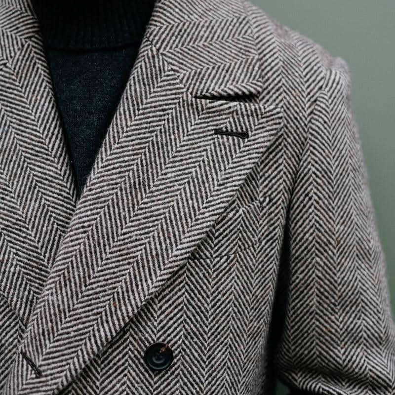 Herrrock: Elegant Lång Ullblandning - Herringbone